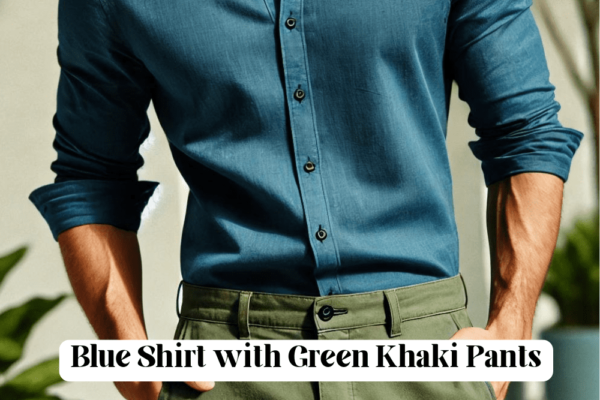 Blue Shirt with Green Khaki Pants