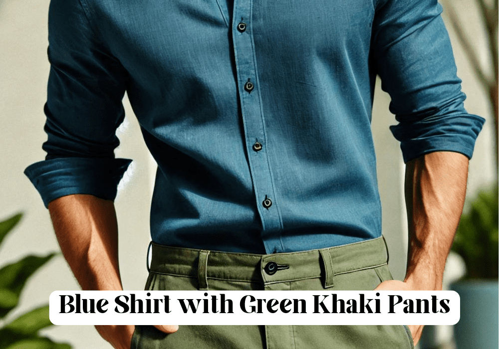 Blue Shirt with Green Khaki Pants